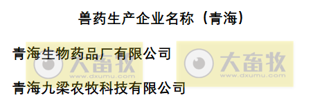 青海兽药生产企业名录(2022年版)
