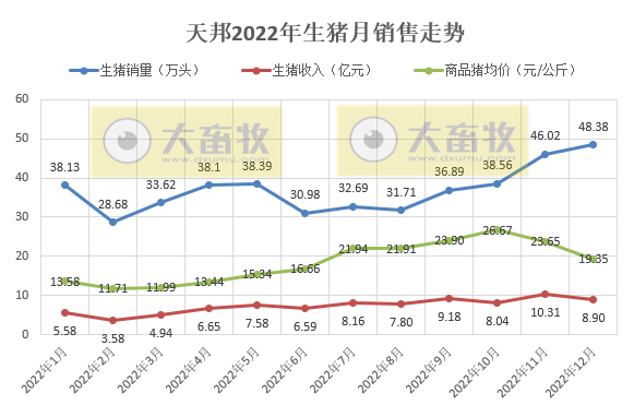天邦2022年12月及年度生猪销售情况