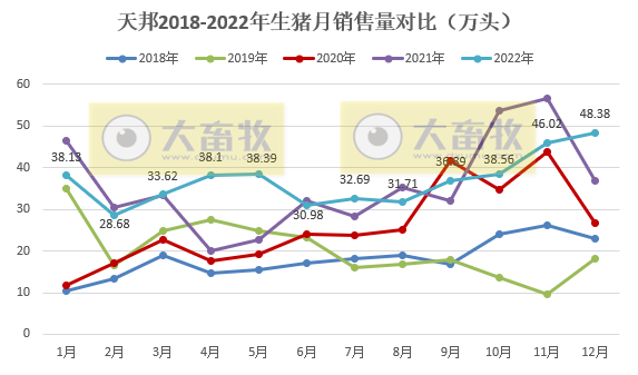 天邦2022年12月及年度生猪销售情况