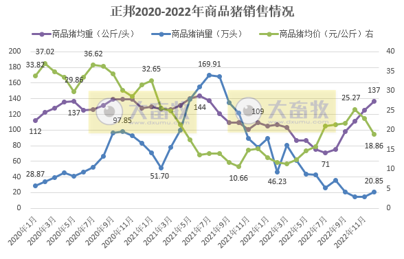 年度销量和收入出现腰斩——正邦科技2022年12月及年度生猪销售情况