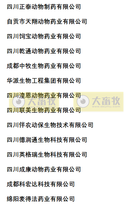四川兽药生产企业名录（2022年版）