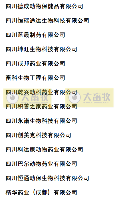 四川兽药生产企业名录（2022年版）