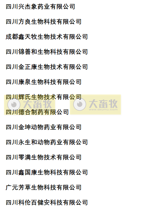 四川兽药生产企业名录（2022年版）