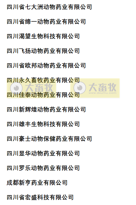 四川兽药生产企业名录（2022年版）