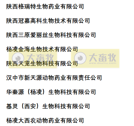 陕西兽药生产企业名录(2022年版)