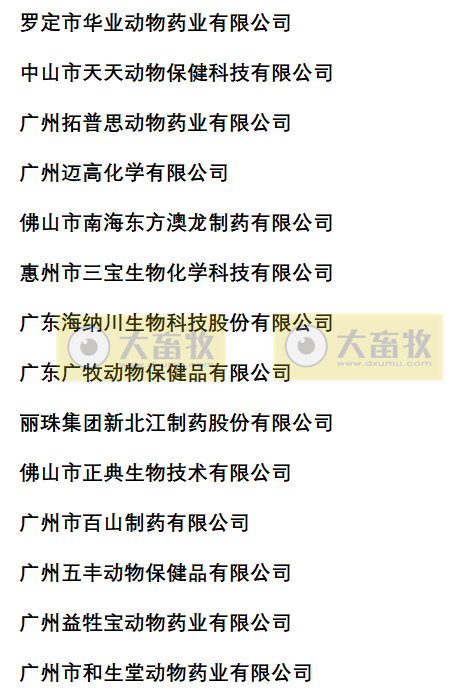 广东兽药生产企业名录（2022年版）
