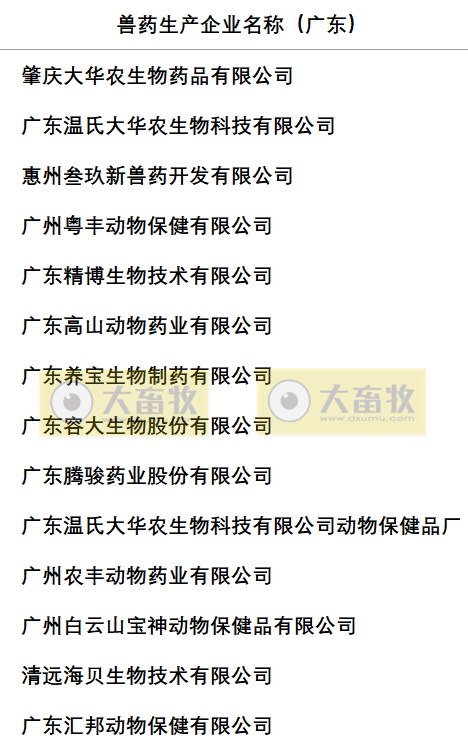 广东兽药生产企业名录（2022年版）