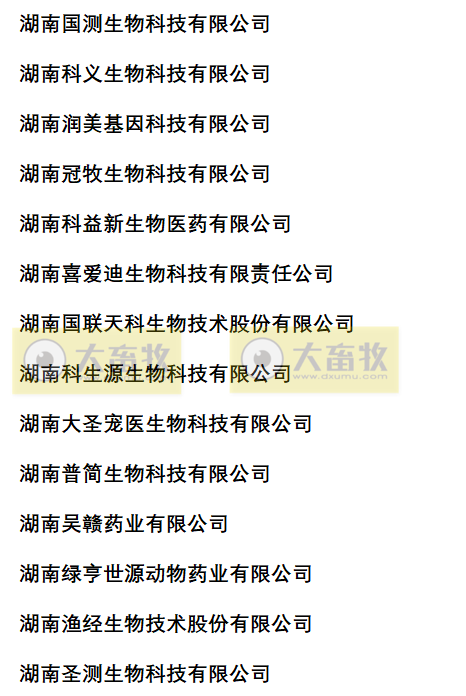 湖南兽药生产企业名录（2022年版）