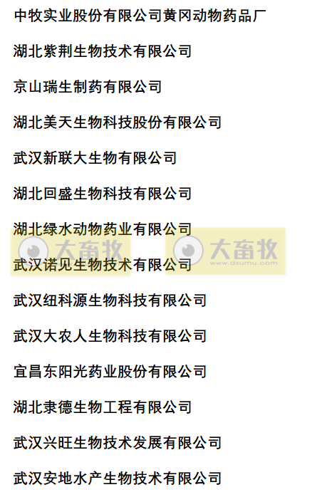 湖北兽药生产企业名录（2022年版）
