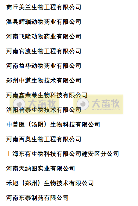 河南兽药生产企业名录（2022年版）