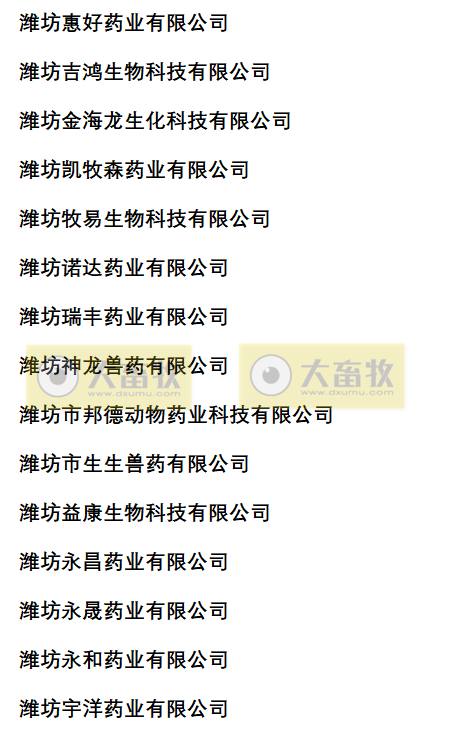 山东兽药生产企业名录（2022年版）