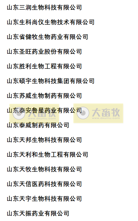 山东兽药生产企业名录（2022年版）