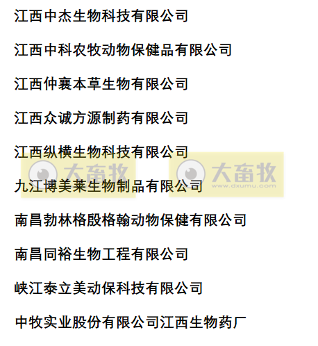江西兽药生产企业名录(2022年版)