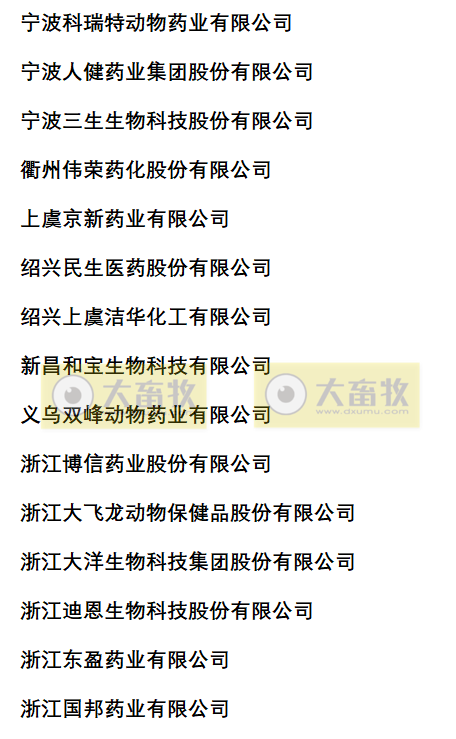 浙江兽药生产企业名录（2022年版）