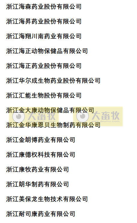 浙江兽药生产企业名录（2022年版）