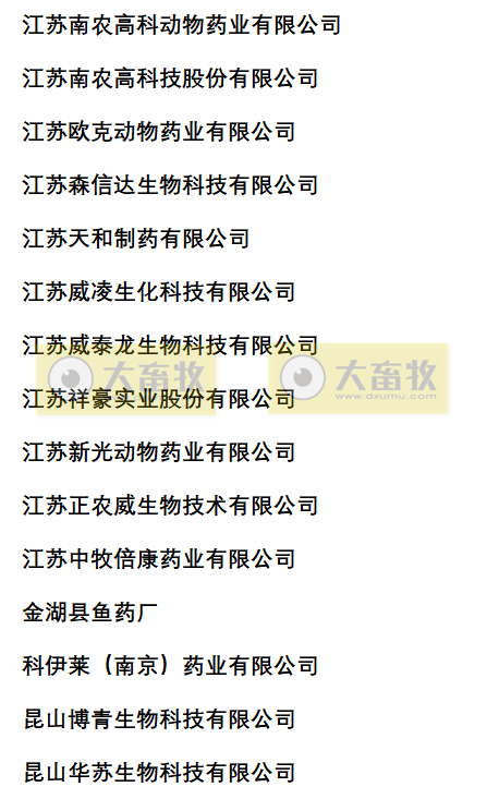 江苏兽药生产企业名录（2022年版）