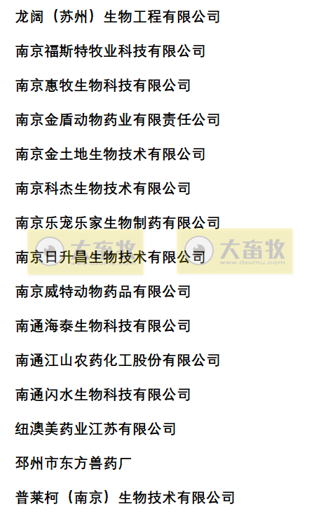 江苏兽药生产企业名录（2022年版）