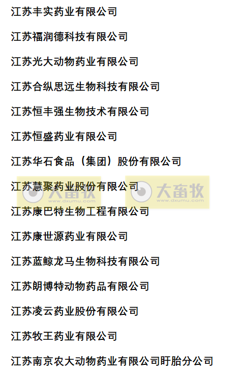 江苏兽药生产企业名录（2022年版）