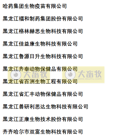 黑龙江兽药生产企业名录（2022年版）