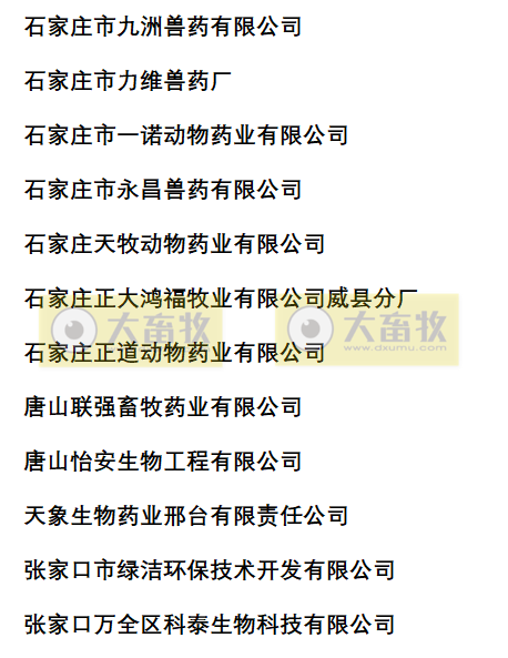 河北兽药生产企业名录（2022年版）