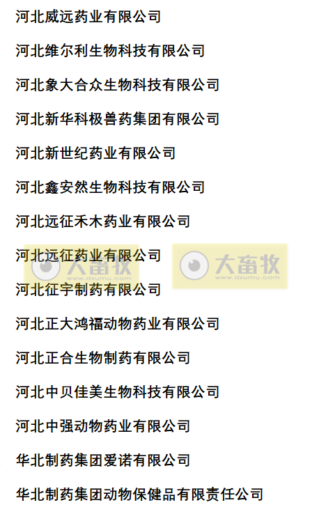 河北兽药生产企业名录（2022年版）