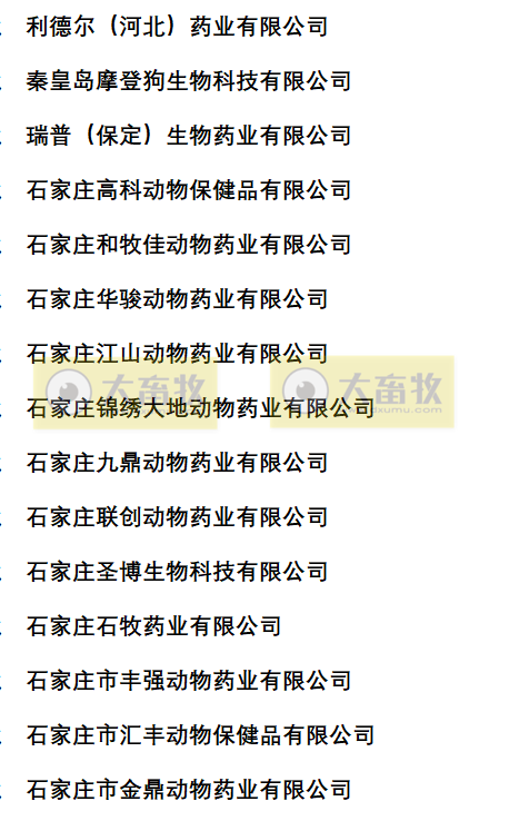 河北兽药生产企业名录（2022年版）