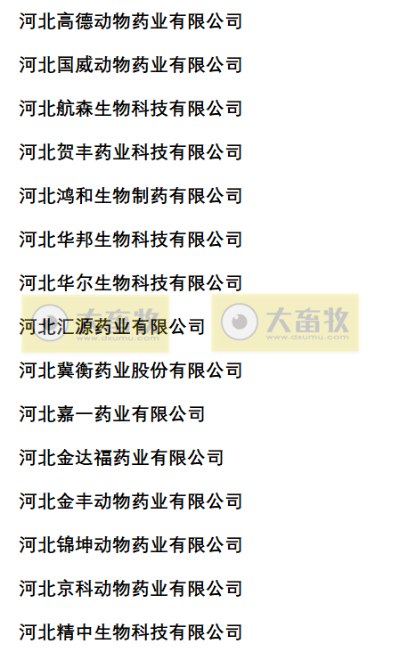 河北兽药生产企业名录（2022年版）