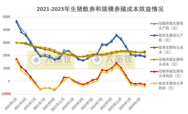 2023年4月散养生猪成本比规模养殖高出119元，近11个月最高