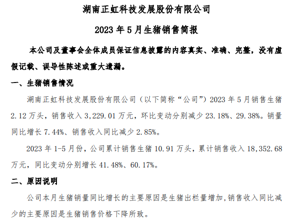 牧原、温氏、新希望、天邦、傲农和大北农等19家上市猪企2023年5月生猪销售情况汇总