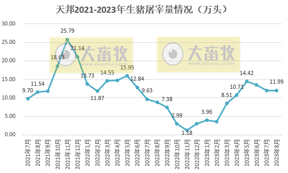 新希望、天邦和傲农2023年8月生猪销售情况
