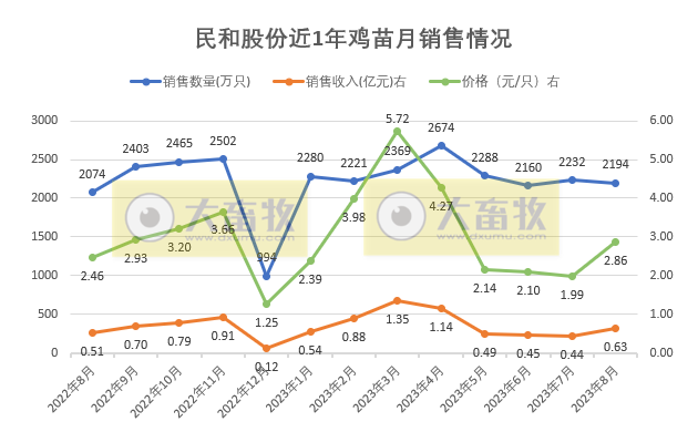 民和和仙坛2023年8月鸡苗和肉鸡销售情况