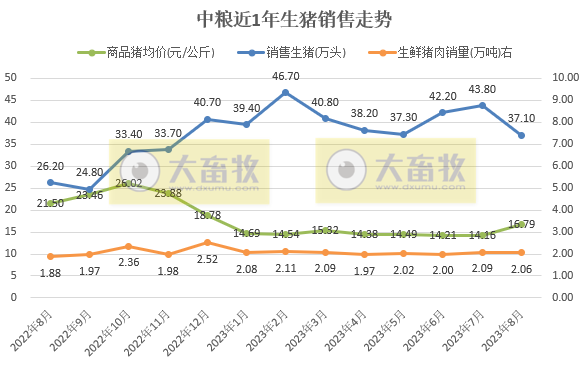 中粮和华统2023年8月生猪销售情况
