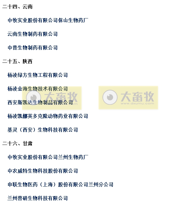 国内最新兽用生物制品生产企业名录（2023年版）