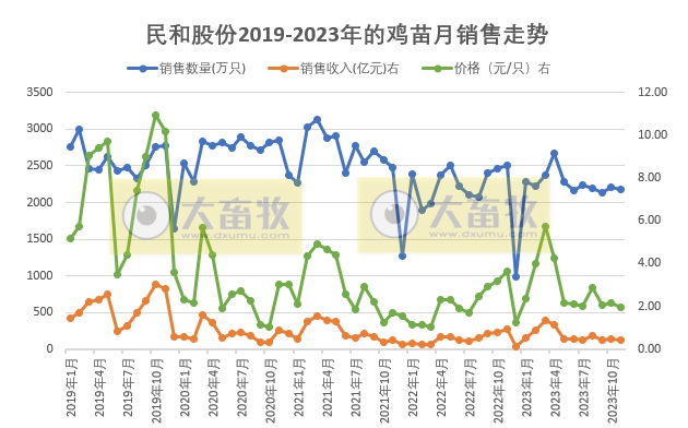 益生、民和和晓鸣2023年11月鸡苗销售情况
