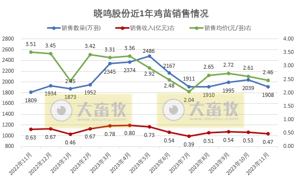 益生、民和和晓鸣2023年11月鸡苗销售情况