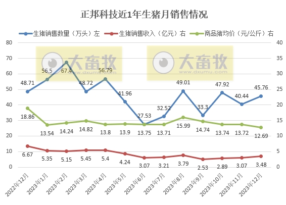正邦科技2023年12月及年度生猪销售情况
