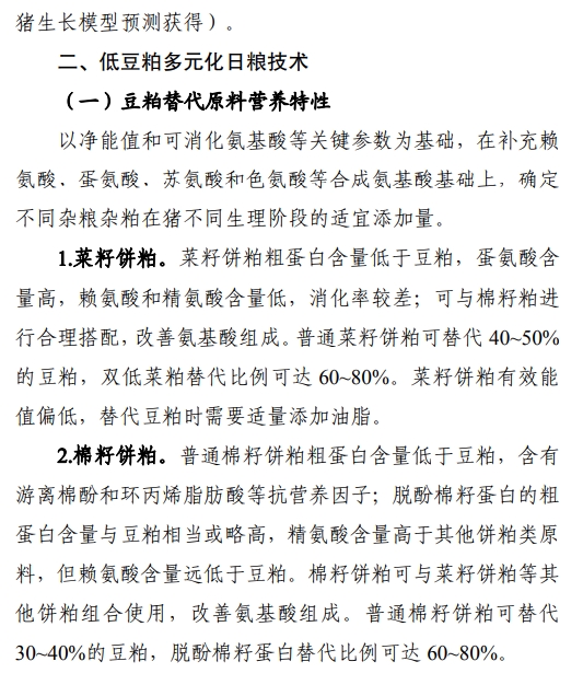 官方发布《猪低蛋白低豆粕多元化日粮配制技术要点》