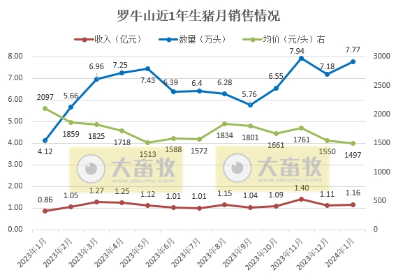 罗牛山2024年1月生猪销售情况