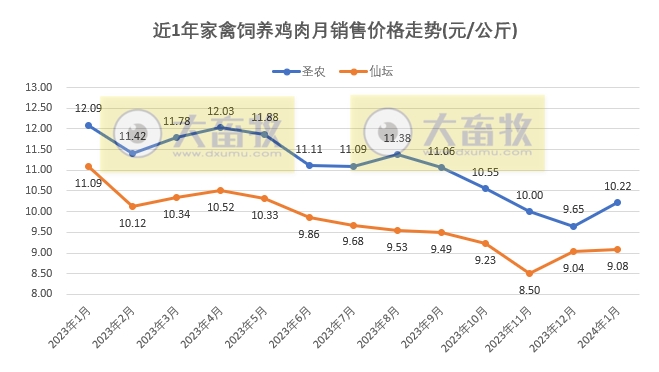 8家上市家禽企业2024年1月肉鸡和鸡苗销售情况PK