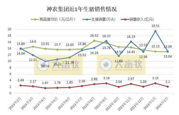 大北农、神农和金新农2024年1-2月生猪销售情况