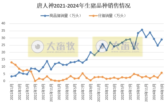 大北农、唐人神和天康2024年3月及1季度生猪销售情况