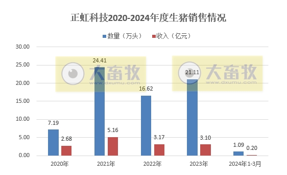 京基、金新农、正虹和益生2024年3月及1季度生猪销售情况