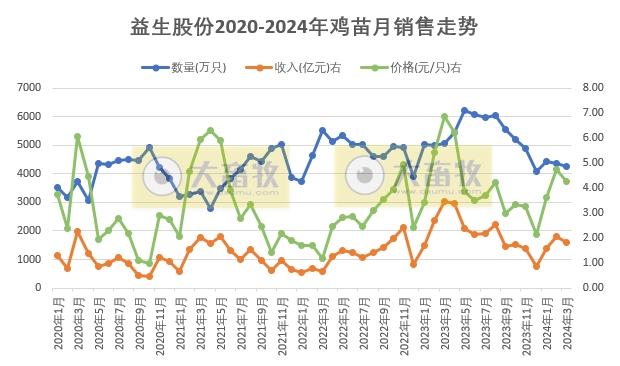 益生、民和和晓鸣2024年3月及1季度鸡苗销售情况