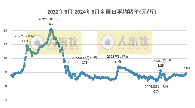 2024.05.22今日猪价——连续8天上涨，有18省突破8元