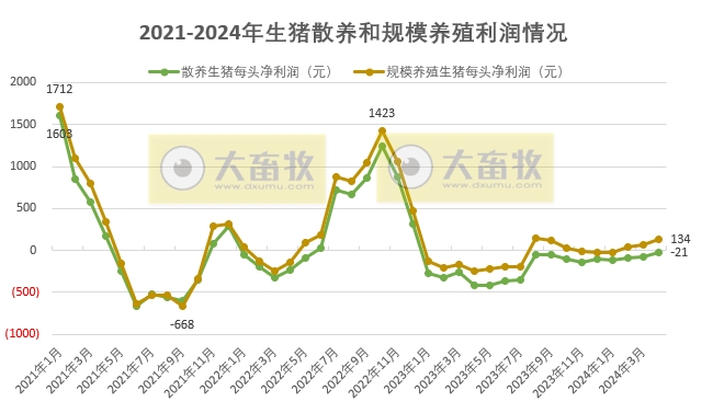 2024年4月生猪养殖成本和收益情况