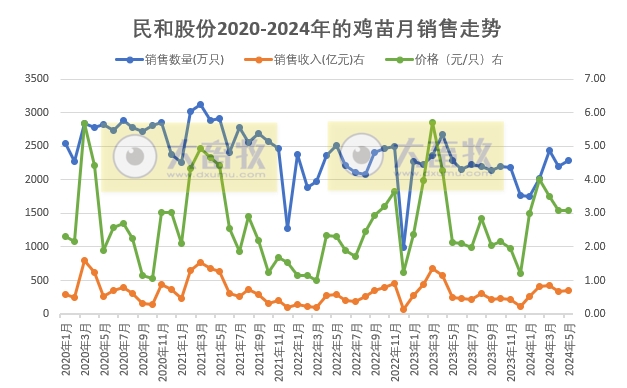 益生、民和和晓鸣2024年5月鸡苗销售情况