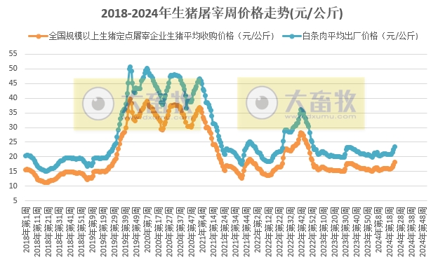 2024年6月第1周生猪定点屠宰企业生猪收购和白条肉出厂价格情况