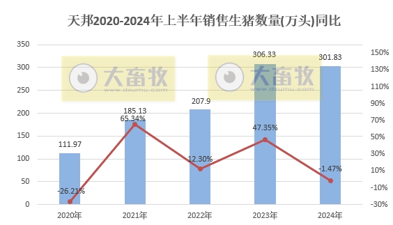 天邦食品：6月生猪销量同环比均减少，上半年生猪销量超300万头同比减少1.5%，仔猪销量约100万头同比增长85%