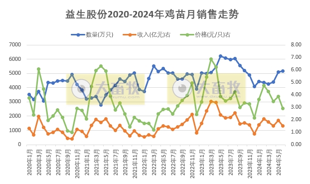 益生、民和和晓鸣2024年6月及上半年鸡苗销售情况