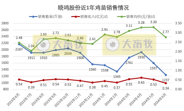 益生、民和和晓鸣2024年6月及上半年鸡苗销售情况